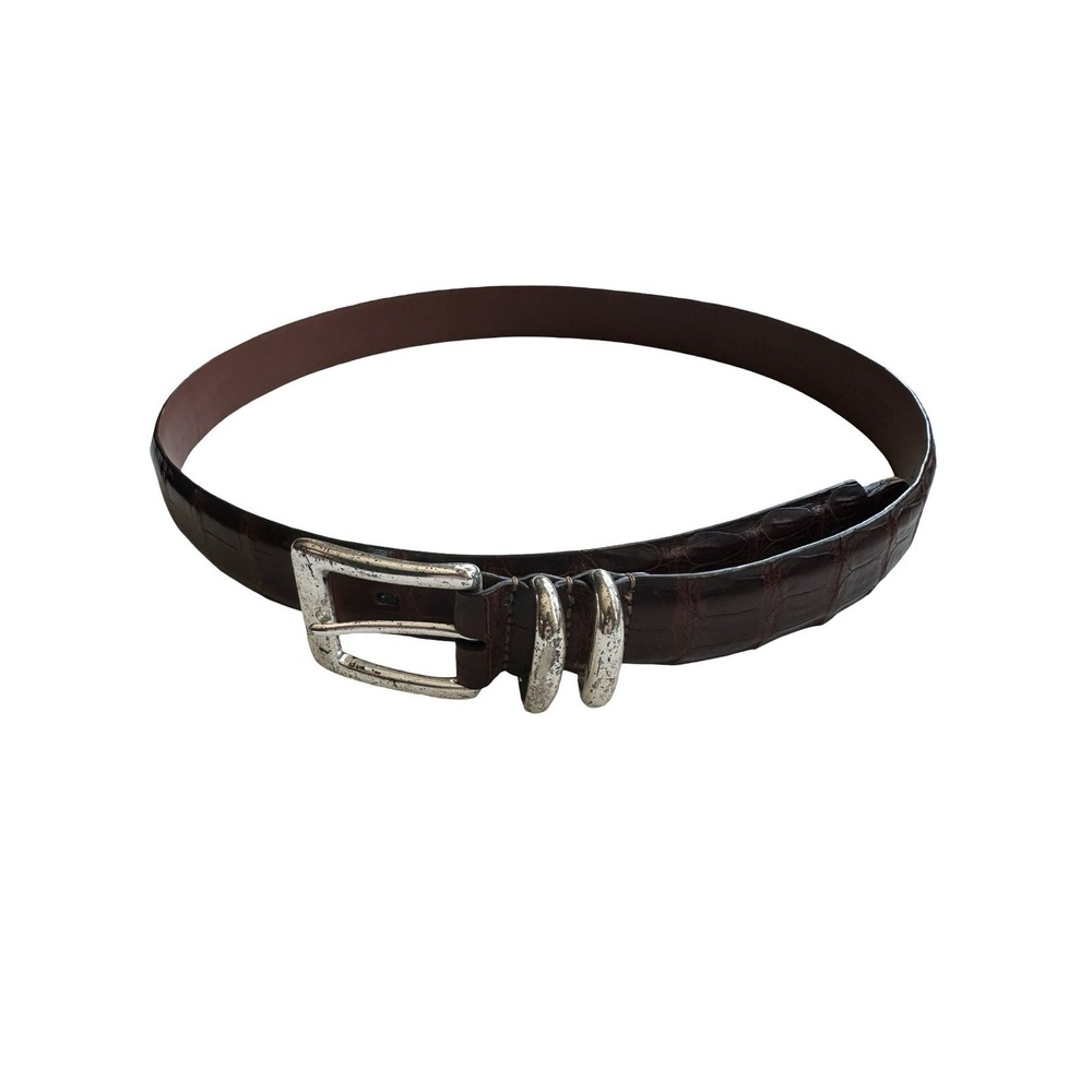 Bespoke Deep Brown Genuine Crocodile Mens Belt Size 34 Missing Metal Tip
